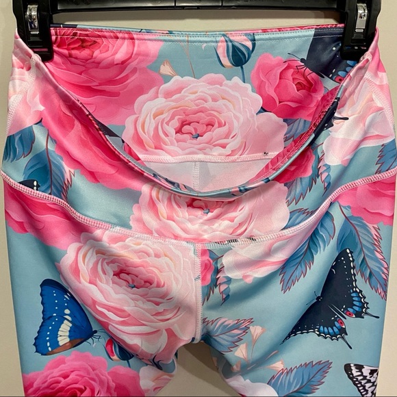 Butterfly Floral Leggings Tights Blue Pink Sz Smal - Picture 6 of 8